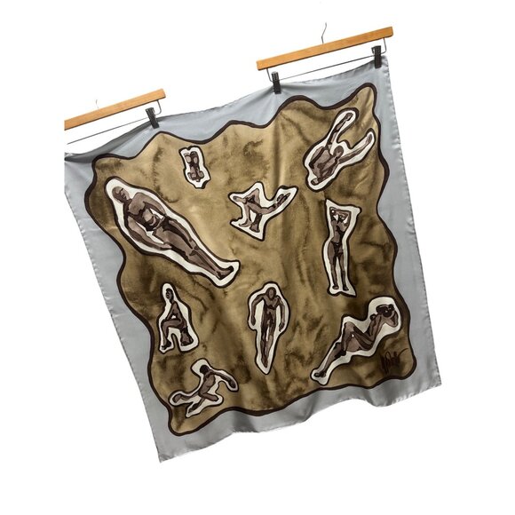 Ippolita Gray & Taupe Silk Abstract Sculpture Artwork Scarf - Picture 2 of 6